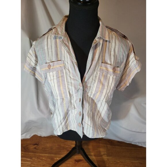 Vintage 100% Cotton Size 6 Cropped Button Up Striped Top - Picture 1 of 7